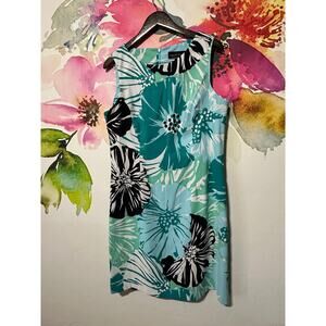 Connected Apparel blue green White floral dress Size 16 Sheath Midi Hourglass